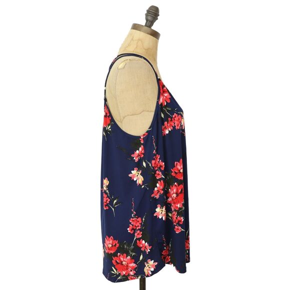 PAPERMOON Basima Back Detail Knit Top 1X Floral Print Blue Strappy Tank NWT B66 - Picture 3 of 6